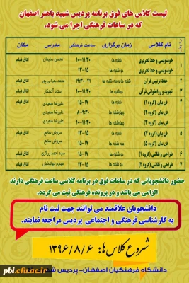 حضور دانشجویان در کلاس های فرهنگی پردیس شهید باهنر