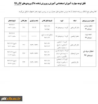 تغییر زمان امتحان دروس مجازی ویژه مهارت آموزان ورودی 96