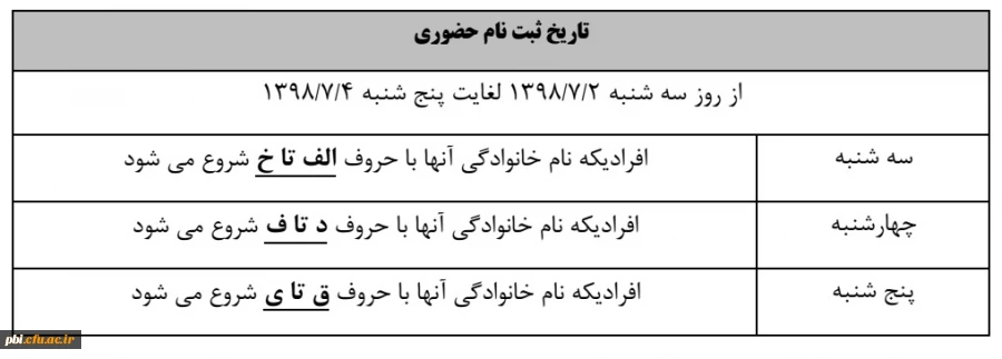 اطلاعیه زمان ثبت نام « غیر حضوری و حضوری » پذیرفته شدگان کارشناسی پیوسته آزمون سراسری سال 1398 4
