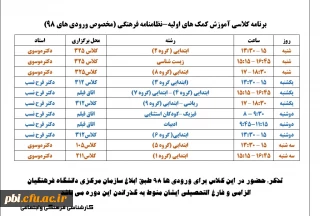 قابل توجه دانشجومعلمان ورودی 98:

برنامه برگزاری کلاس آموزش کمک های اولیه