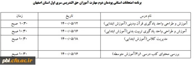 برنامه امتحانات مهارت آموزان ماده 28