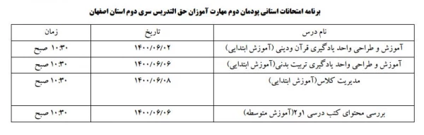 برنامه امتحانات مهارت آموزان ماده 28 3