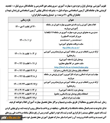تقویم آموزشی پودمان اول و دوم دوره مهارت آموزای 