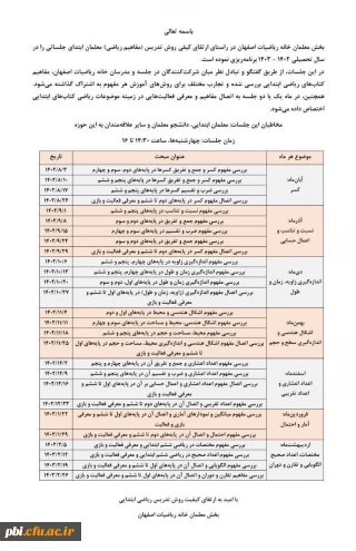 برنامه جلسات ارتقای کیفی روش تدریس (مفاهیم ریاضی) در خانه ریاضیات اصفهان